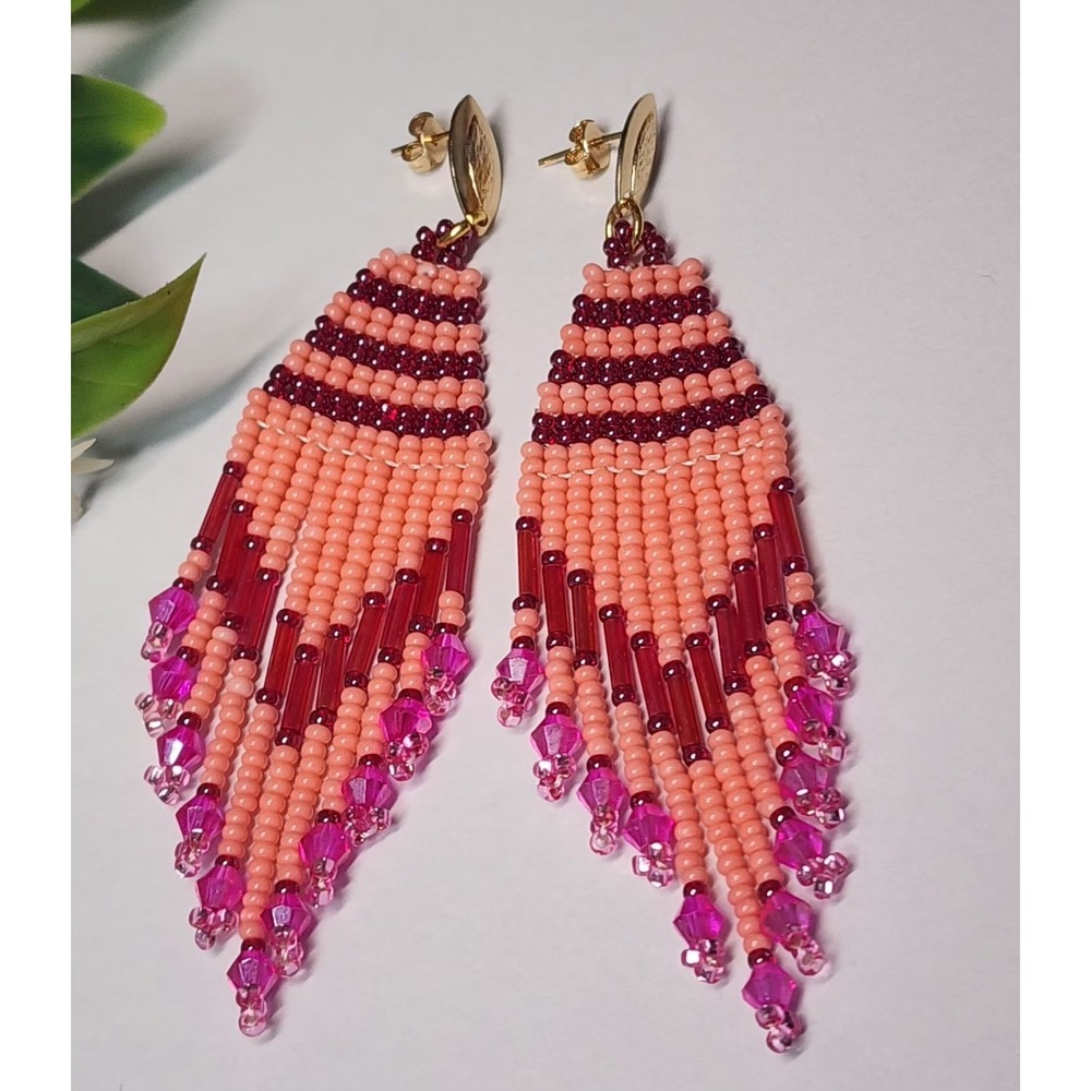 Elegant Pink Color  Beads Earrings with Delicate Desing  . Leght 3.5 In
